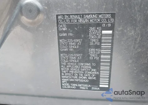 2019 Nissan Rogue Sv z USA, uszkodzony, nr VIN KNMAT2MV7KP532420